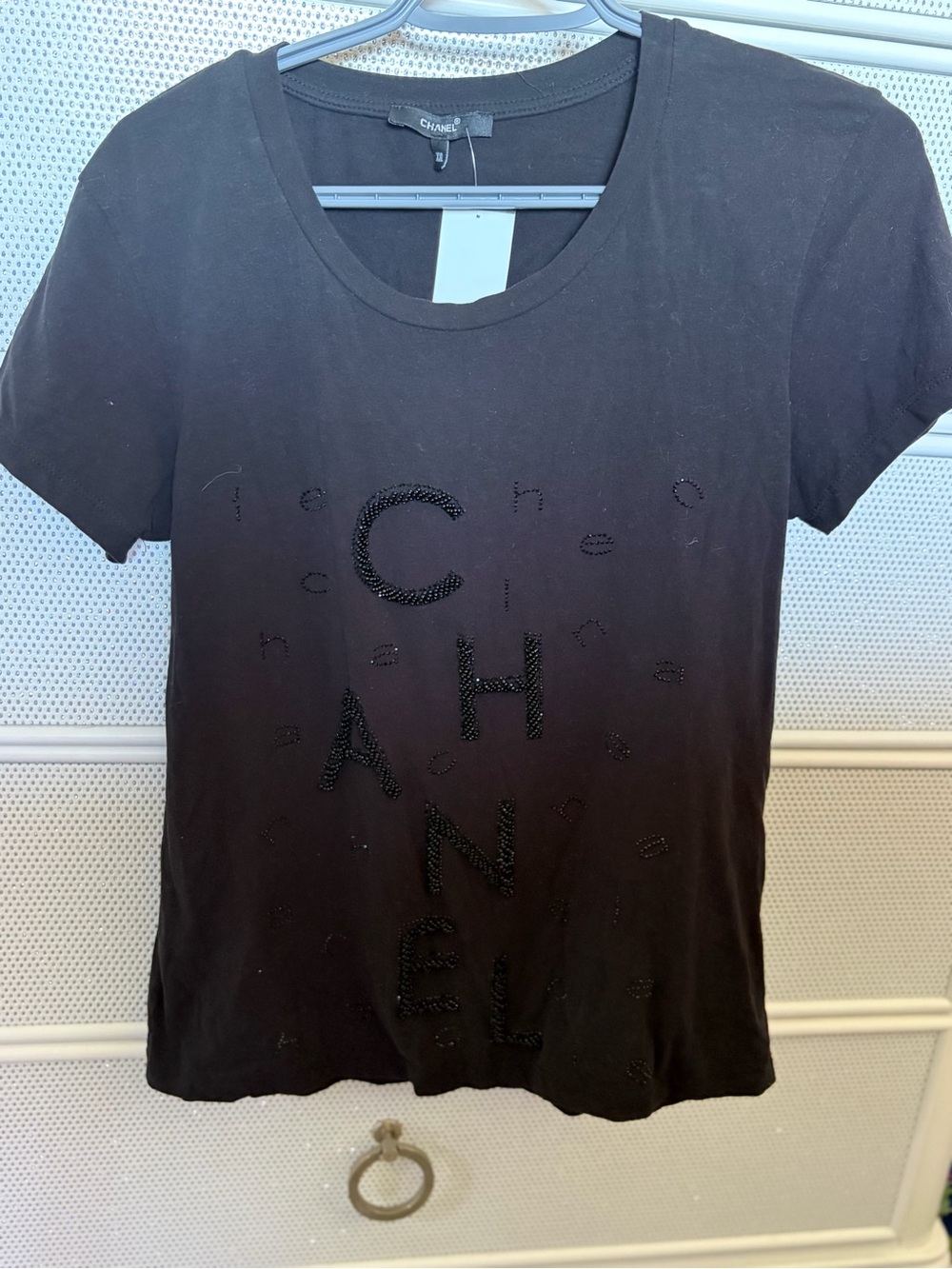 CHANEL Black Short-Sleeve Beaded Logo Tee